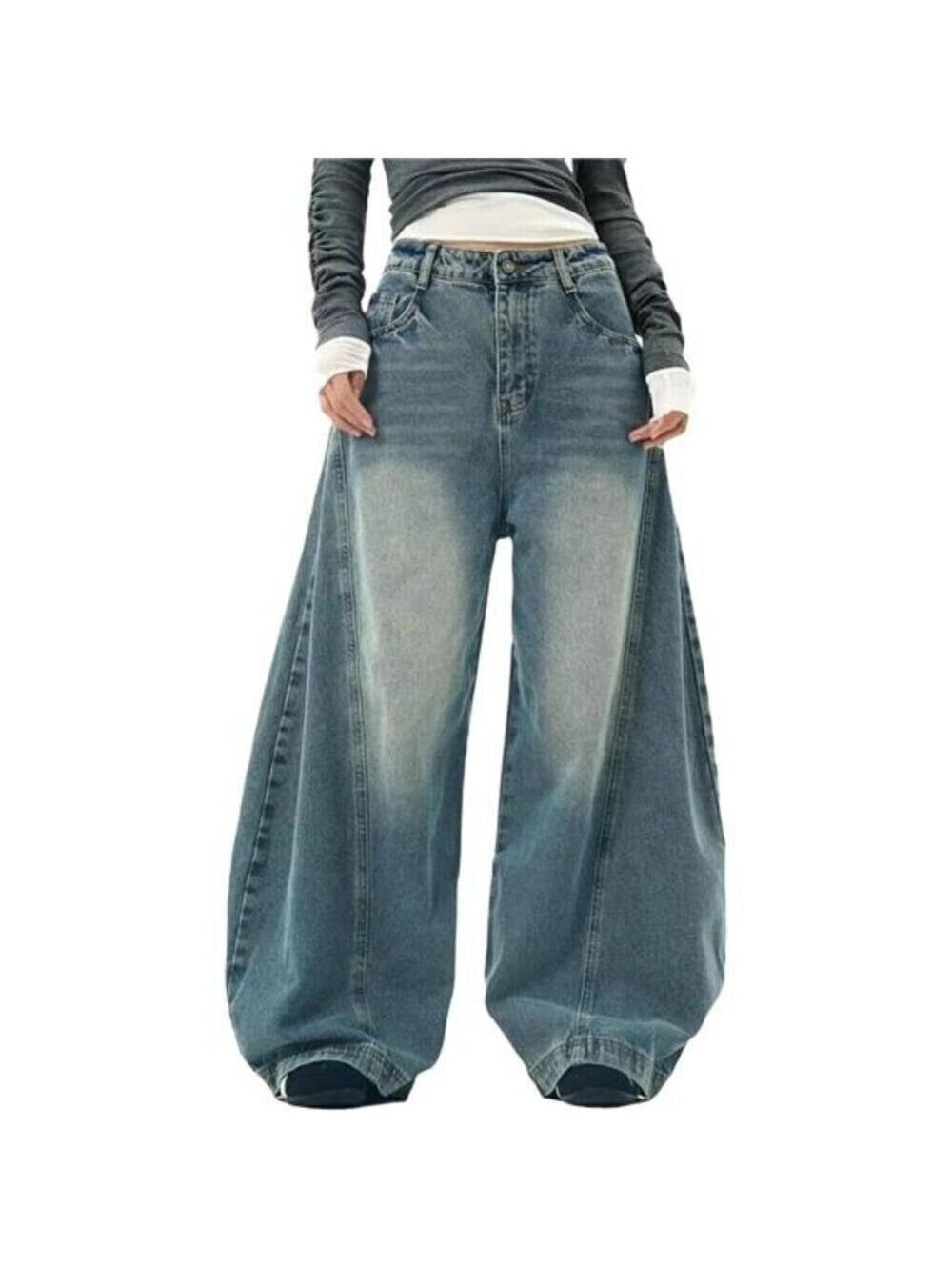 Women's Baggy Jeans Vintage Oversized Pants Aesthetic Hip Hop Jeans Relaxed Fit - Picture 1 of 6